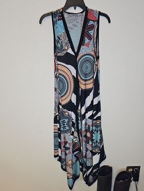NWOT Mesmerize Asymmetrical Sleeveless V-Neck Dress in Black & Teal Large